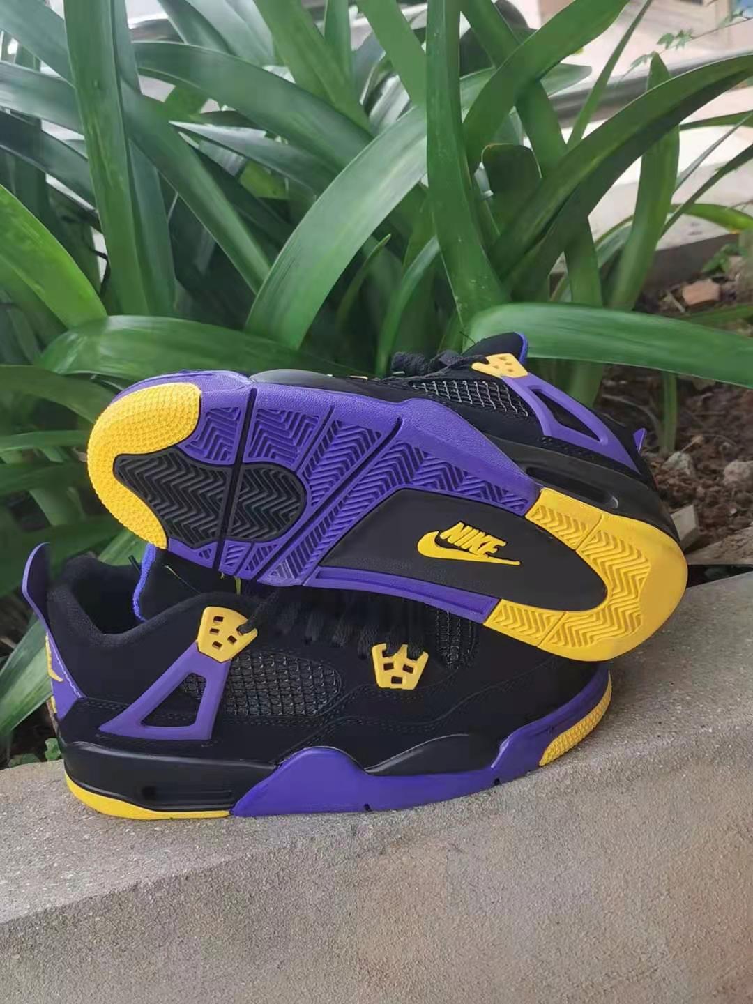 2021 Air Jordan 4 Lakers Purple Black Yellow Shoes - Click Image to Close